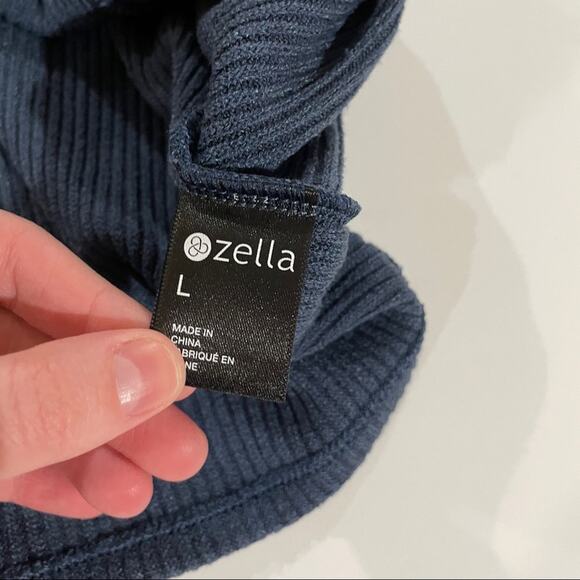 Zella Dark Blue Ribbed Long Sleeve Twist Front Sweater Size L - Picture 7 of 11